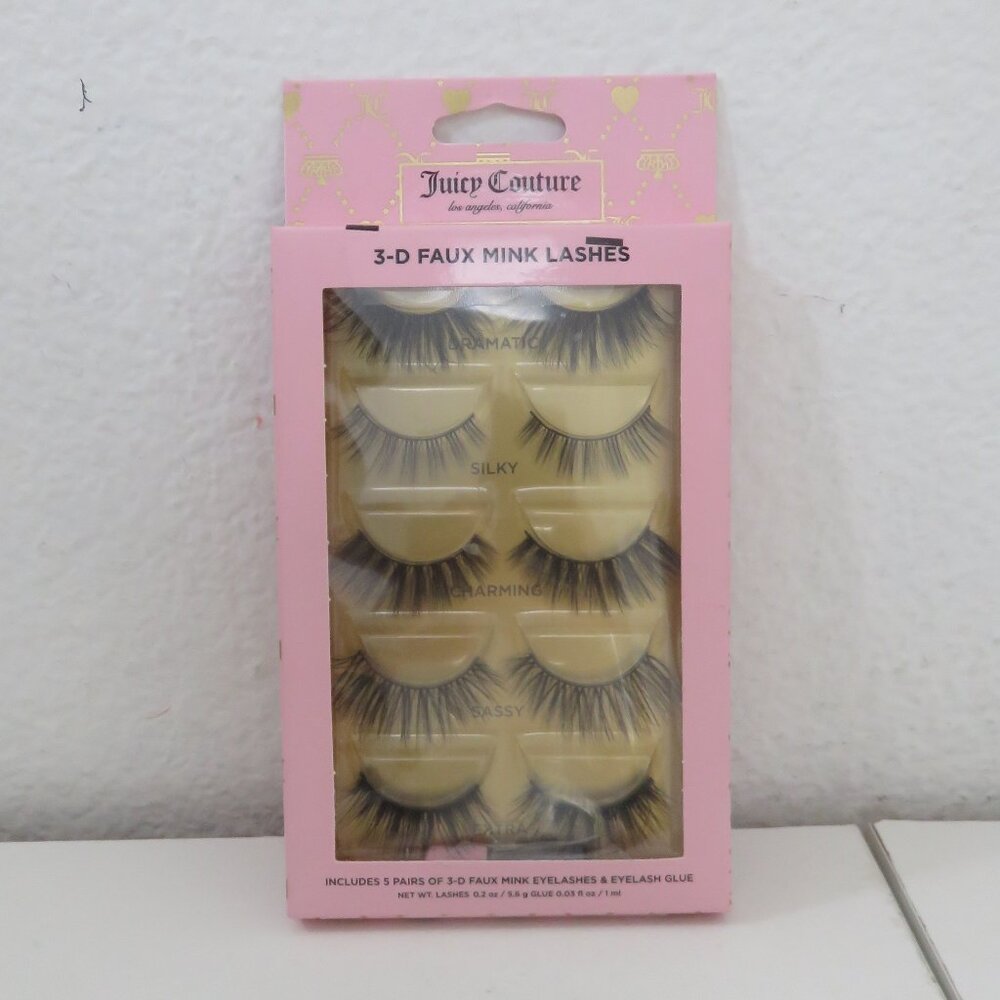 (#115) Juicy Couture 3D Faux Mink False Eyelashes 5 Pack with Applicator & Glue